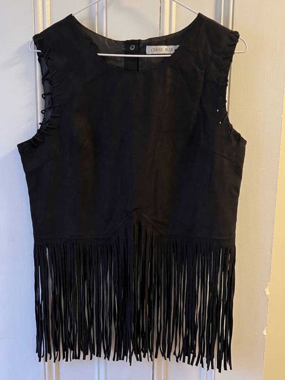 Black Sleeveless Fringe Tank Top